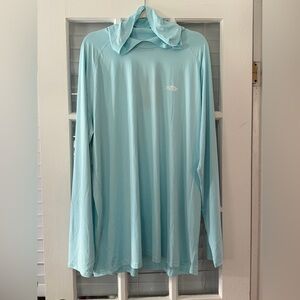 NWT AFTCO Men’s XXL Blue Los Suenos Costa Rica Long Sleeve Hooded Fishing Shirt